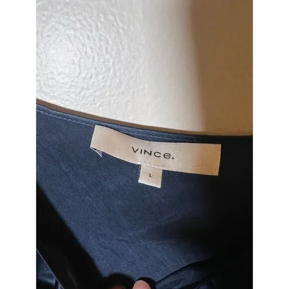 Vince Satin Slip Midi Dress - Navy Size L - Picture 4 of 6